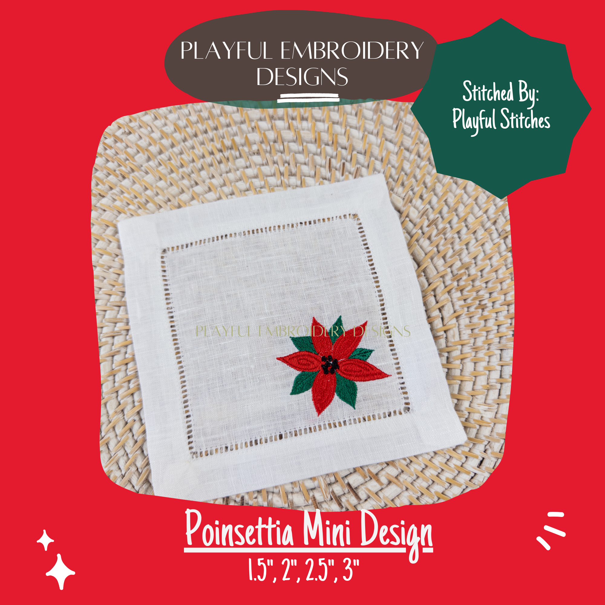 Poinsettia Mini Machine Embroidery Design: Mini Fill Stitch Design (Digital Download)