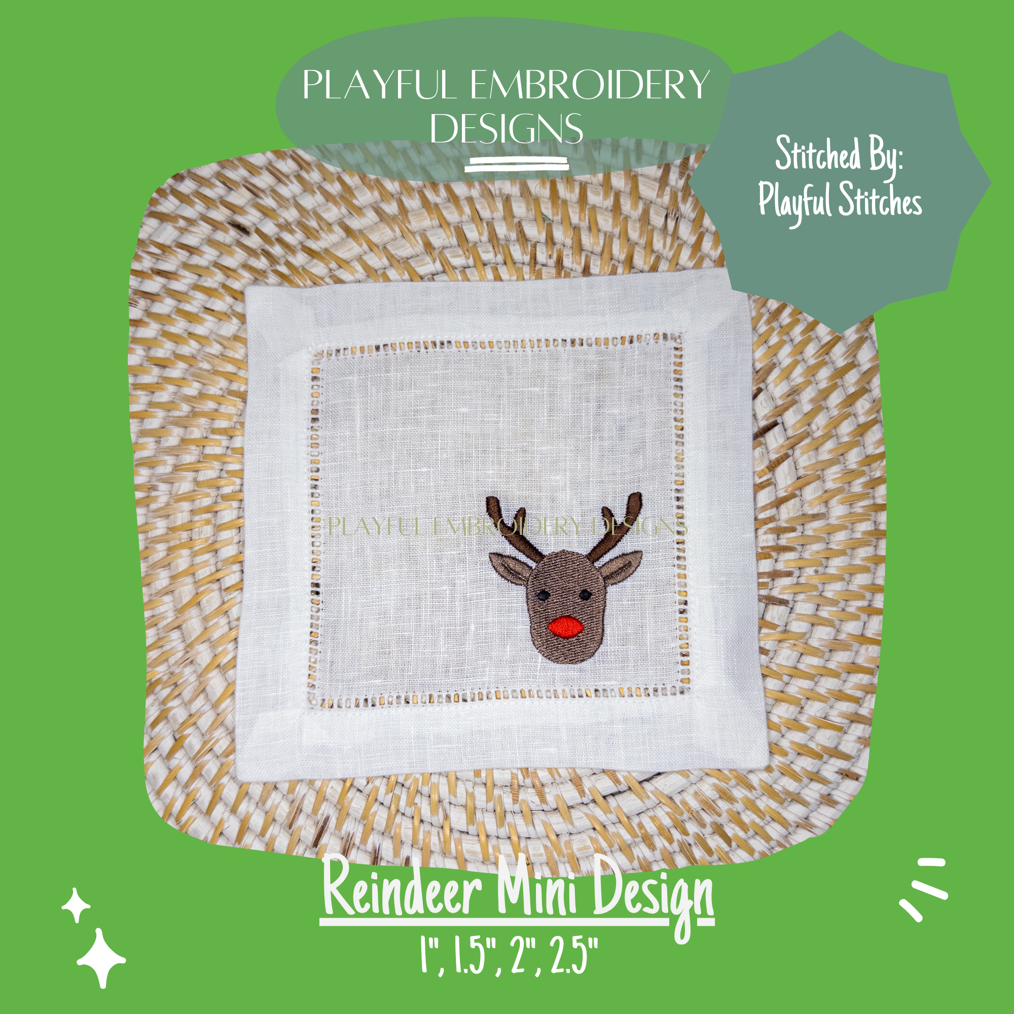 Reindeer Mini Fill Embroidery Design, Reindeer Machine Embroidery Design, Digital Design