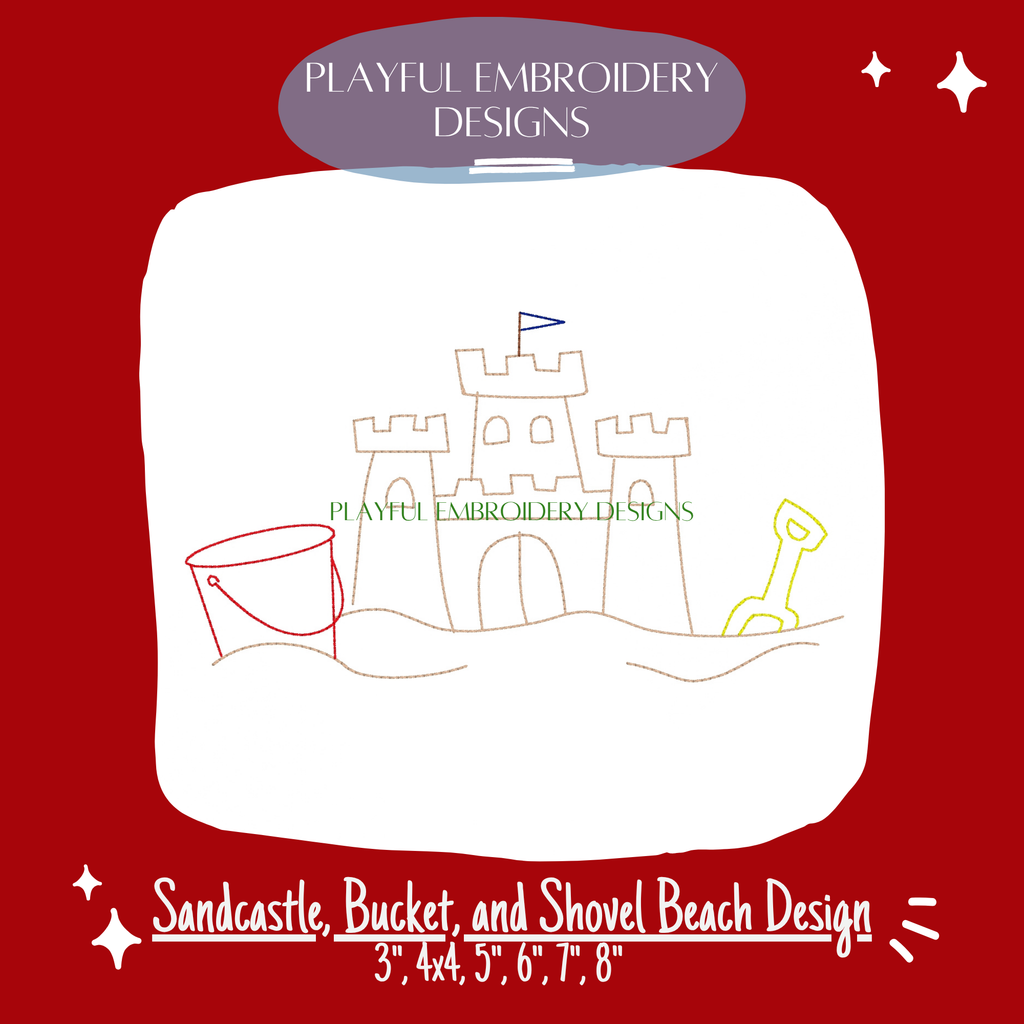 Sandcastle, Bucket, Shovel Beach Machine Embroidery Design (Digital Download)