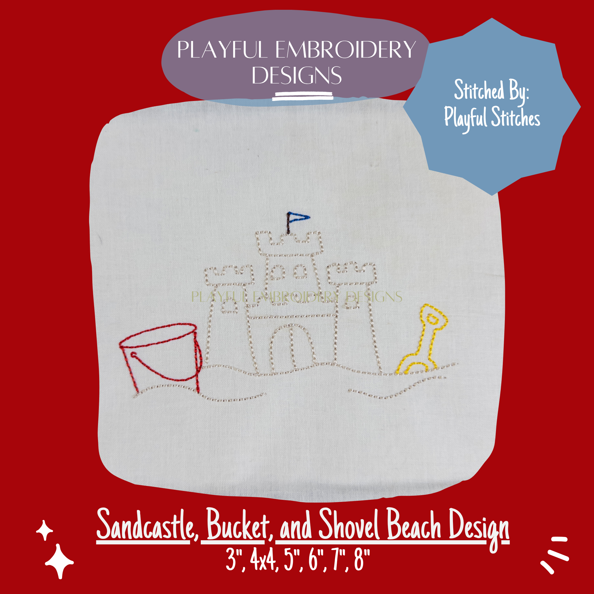 Sandcastle, Bucket, Shovel Beach Machine Embroidery Design (Digital Download)