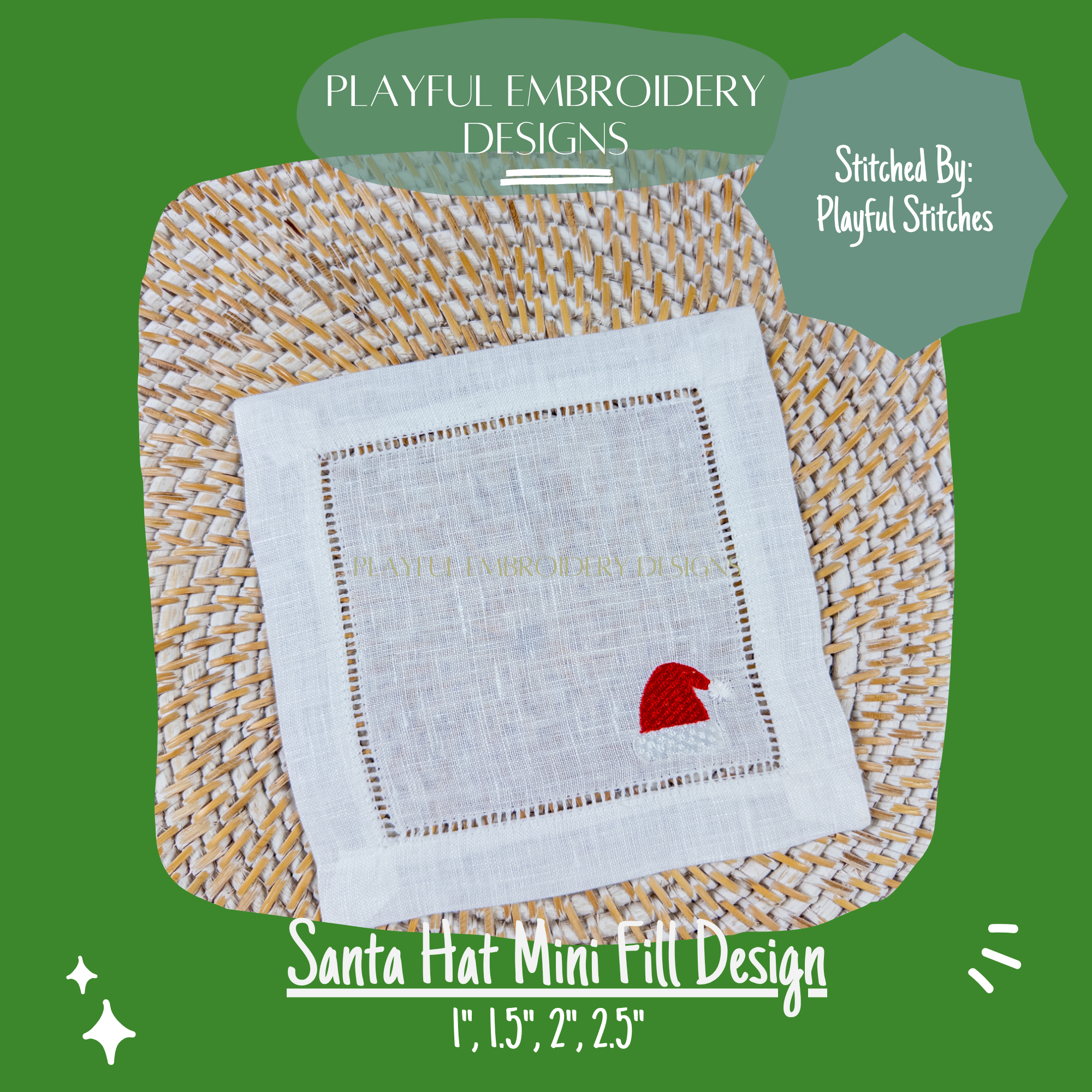 Santa Hat Machine Embroidery Design: Mini Fill Stitch Design (Digital Download)