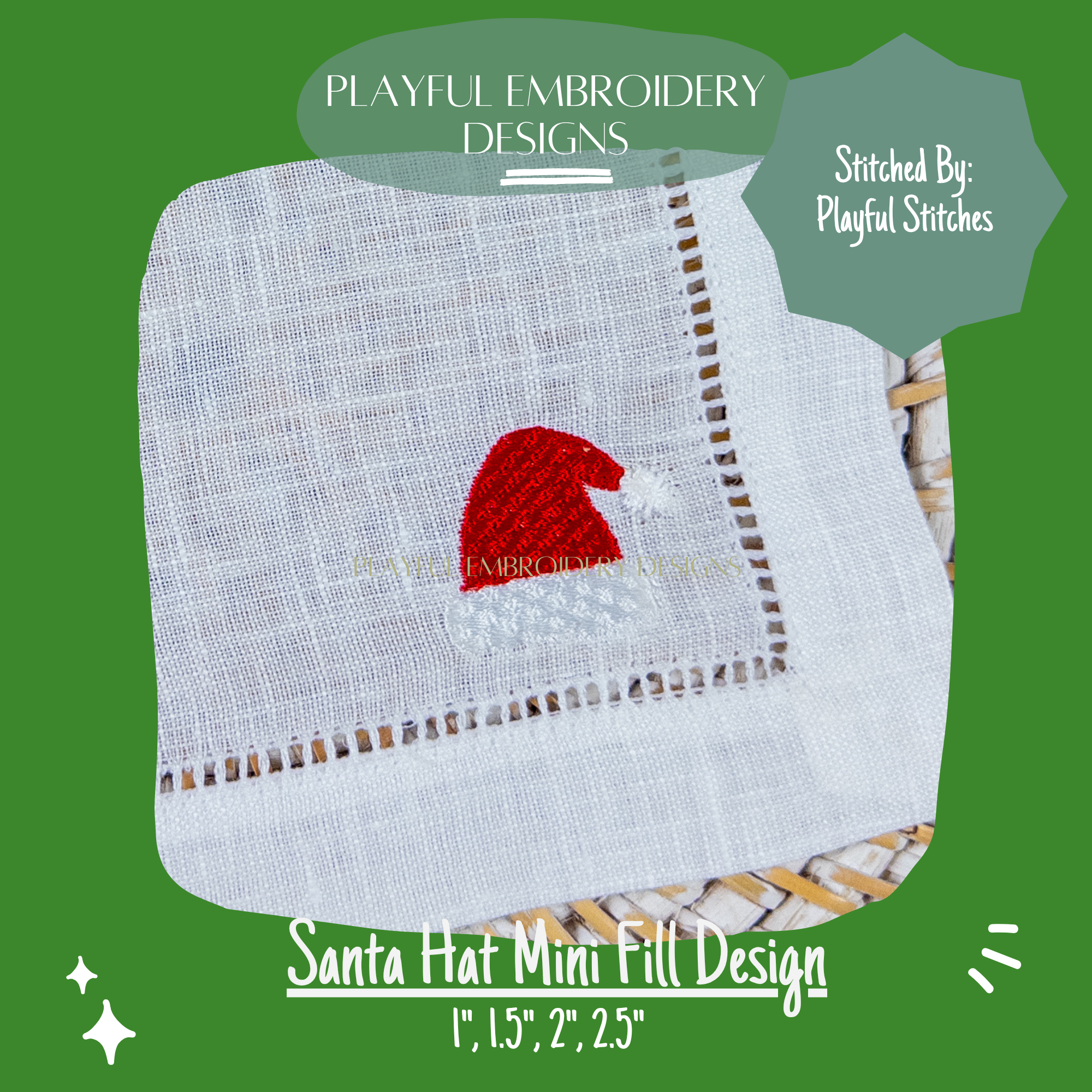 Santa Hat Machine Embroidery Design: Mini Fill Stitch Design (Digital Download)