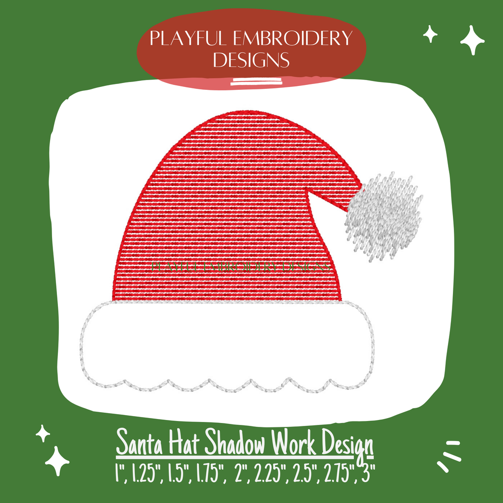 Santa Hat Shadow Work Mini Embroidery design, Santa Hat Shadow work Machine Embroidery Design, Digital Download