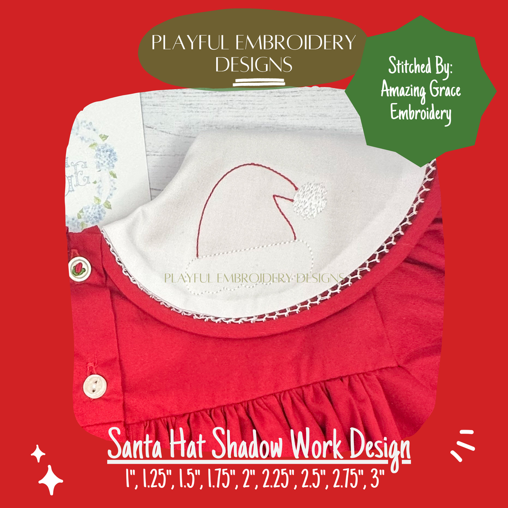 Santa Hat Shadow Work Mini Embroidery design, Santa Hat Shadow work Machine Embroidery Design, Digital Download