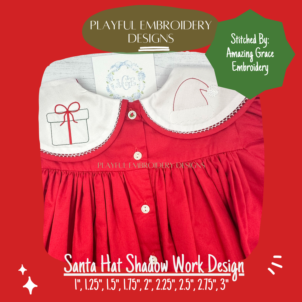 Santa Hat Shadow Work Mini Embroidery design, Santa Hat Shadow work Machine Embroidery Design, Digital Download