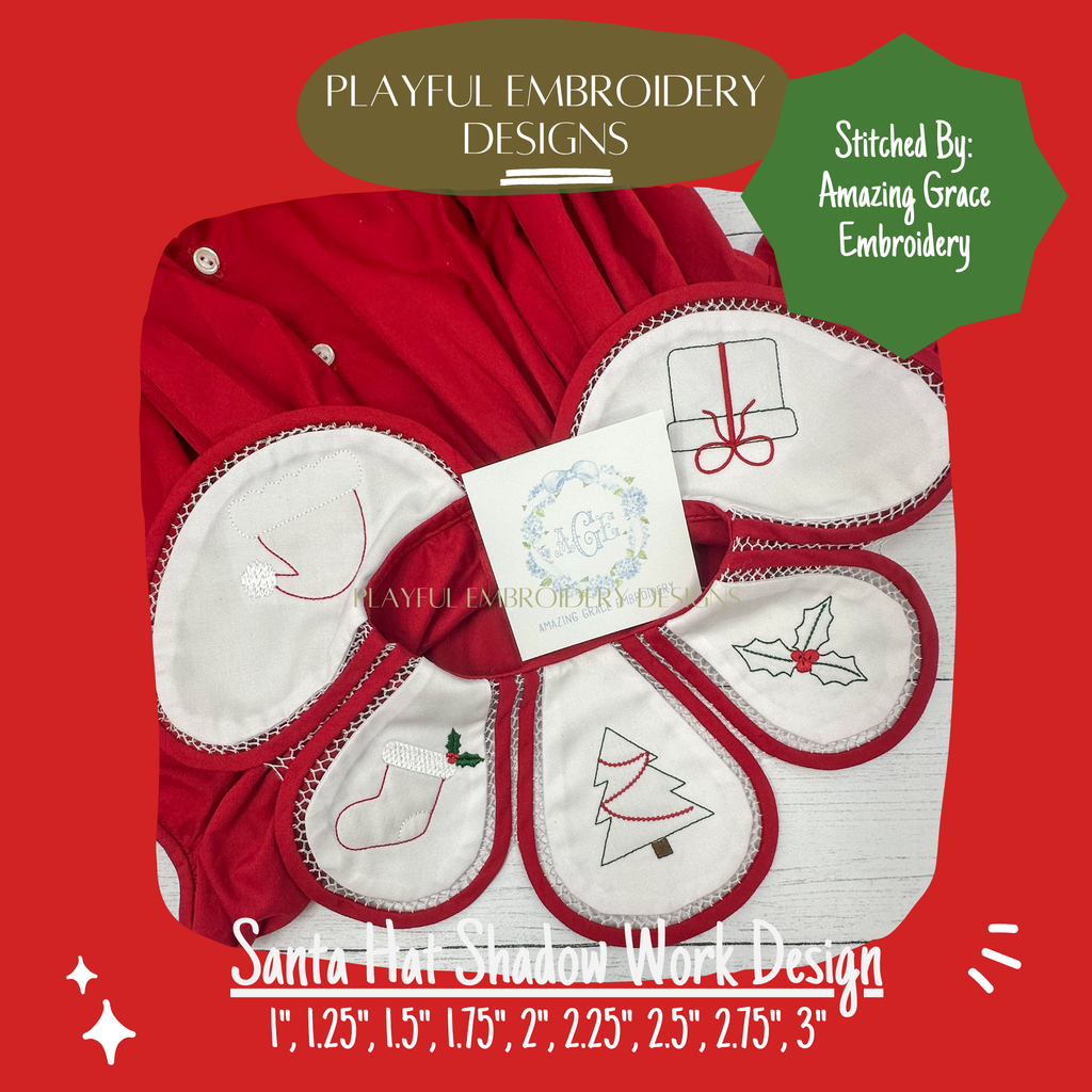 Santa Hat Shadow Work Mini Embroidery design, Santa Hat Shadow work Machine Embroidery Design, Digital Download