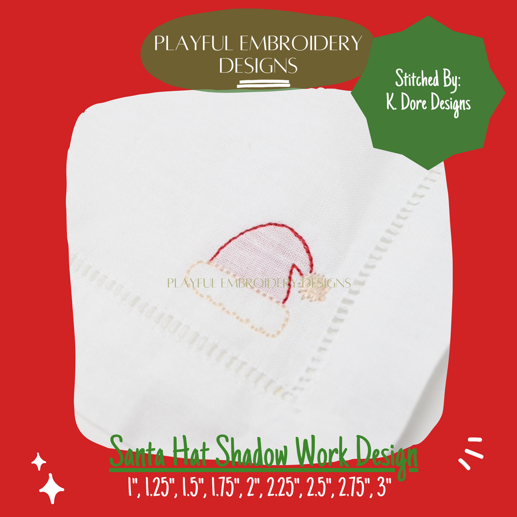 Santa Hat Shadow Work Mini Embroidery design, Santa Hat Shadow work Machine Embroidery Design, Digital Download