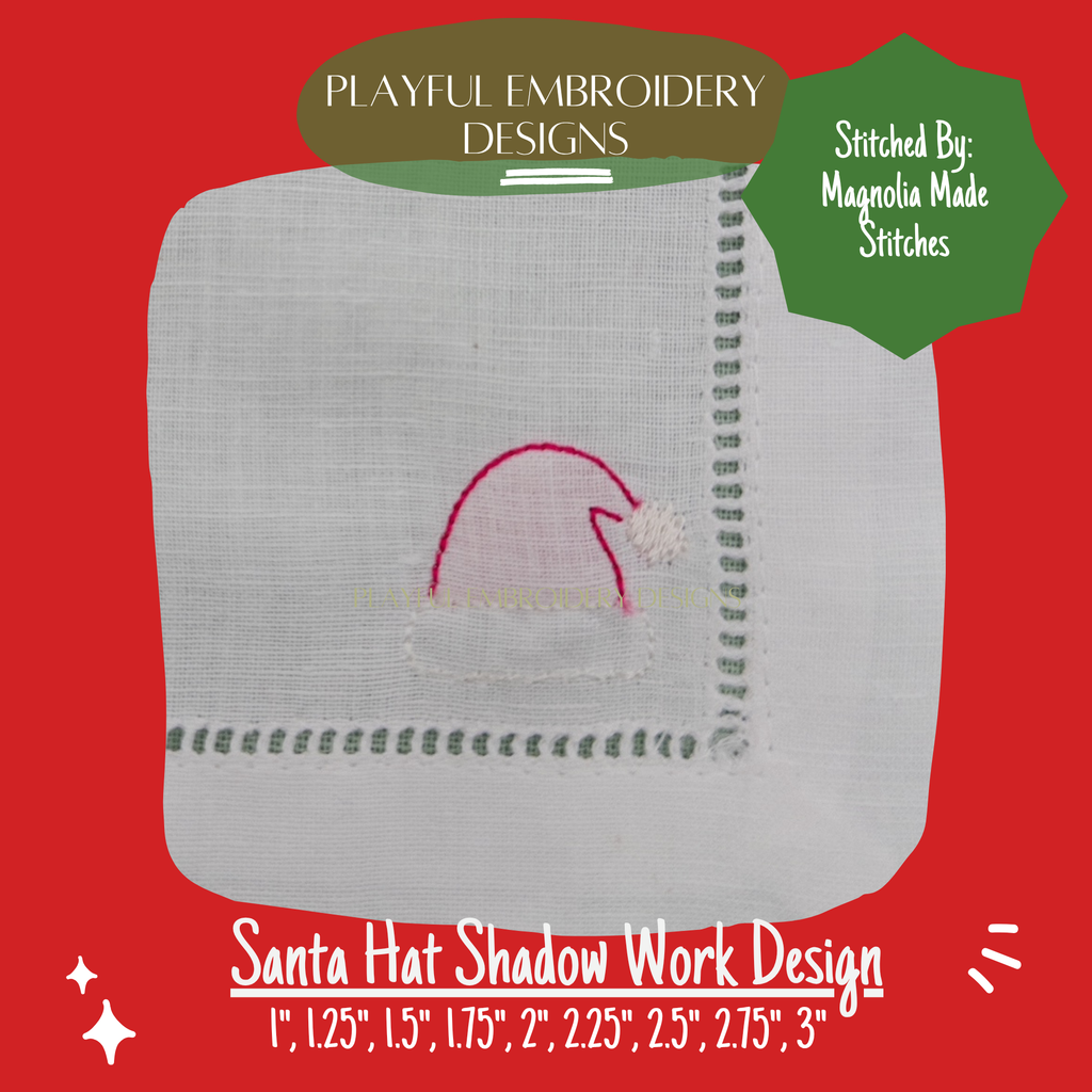 Santa Hat Shadow Work Mini Embroidery design, Santa Hat Shadow work Machine Embroidery Design, Digital Download