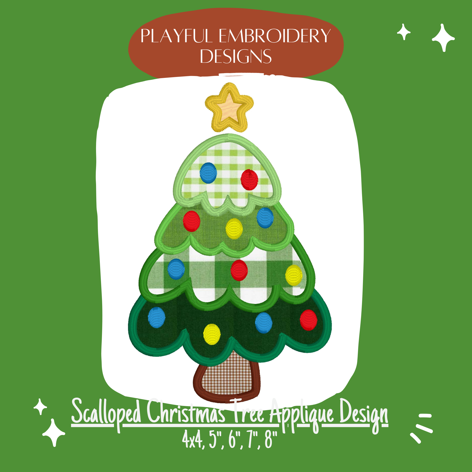 Scalloped Christmas Tree Applique Design for Machine Embroidery, Multi Applique Christmas Tree Design, Satin Stitch Christmas Applique