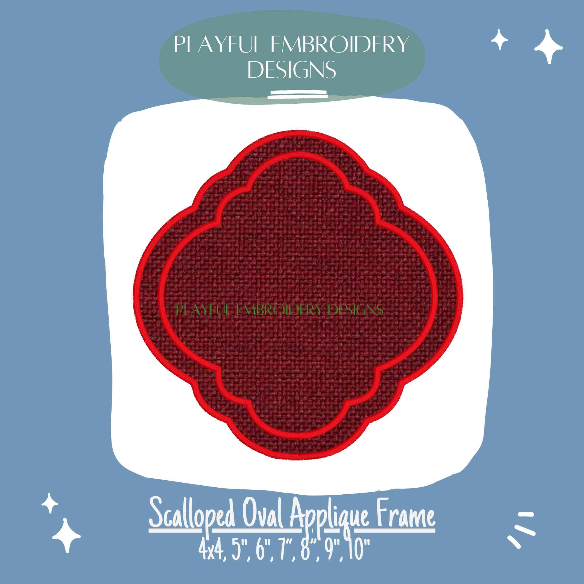 Scalloped Oval Applique Monogram Frame Design for Machine Embroidery, Satin Stitch Applique Frame Design (Digital Download)