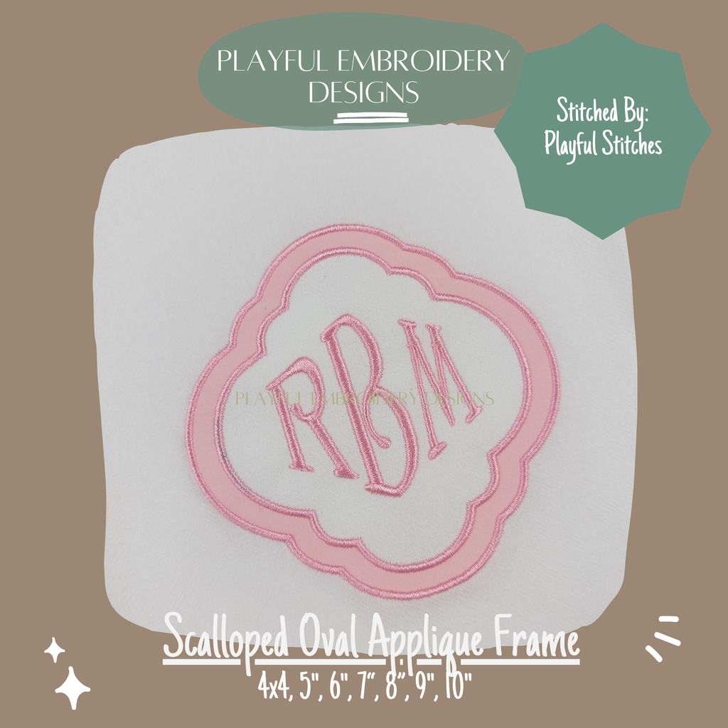 Scalloped Oval Applique Monogram Frame Design for Machine Embroidery, Satin Stitch Applique Frame Design (Digital Download)