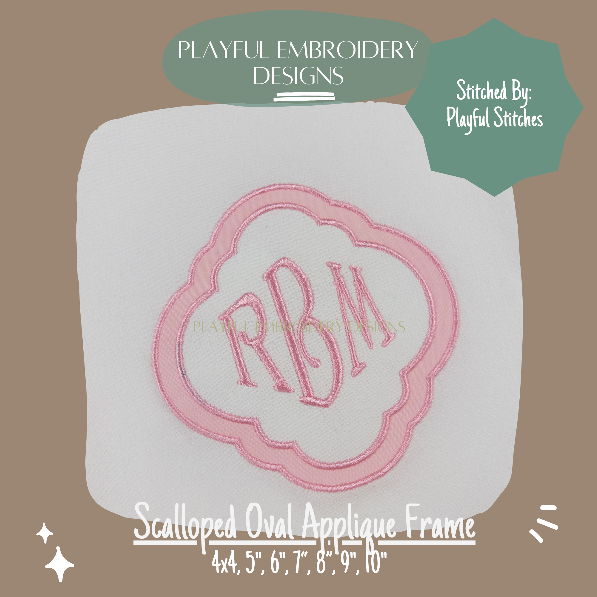 Scalloped Oval Applique Monogram Frame Design for Machine Embroidery, Satin Stitch Applique Frame Design (Digital Download)