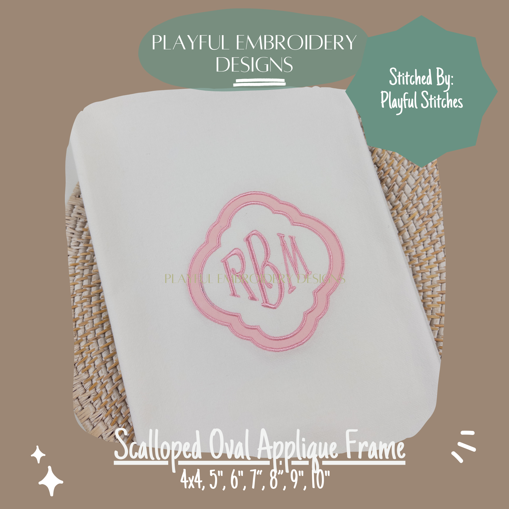 Scalloped Oval Applique Monogram Frame Design for Machine Embroidery, Satin Stitch Applique Frame Design (Digital Download)