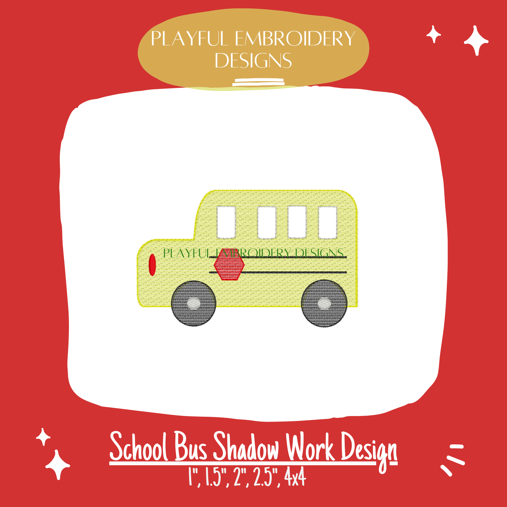 School Bus Shadow Work Mini Embroidery design (Digital Download)