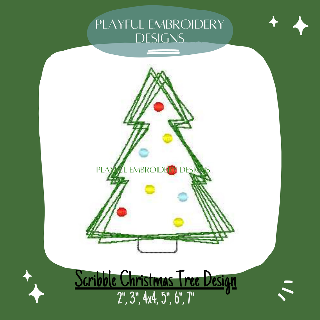 Scribble Christmas Tree Machine Embroidery Design, Doodle Christmas Tree Embroidery Design, Digital Download