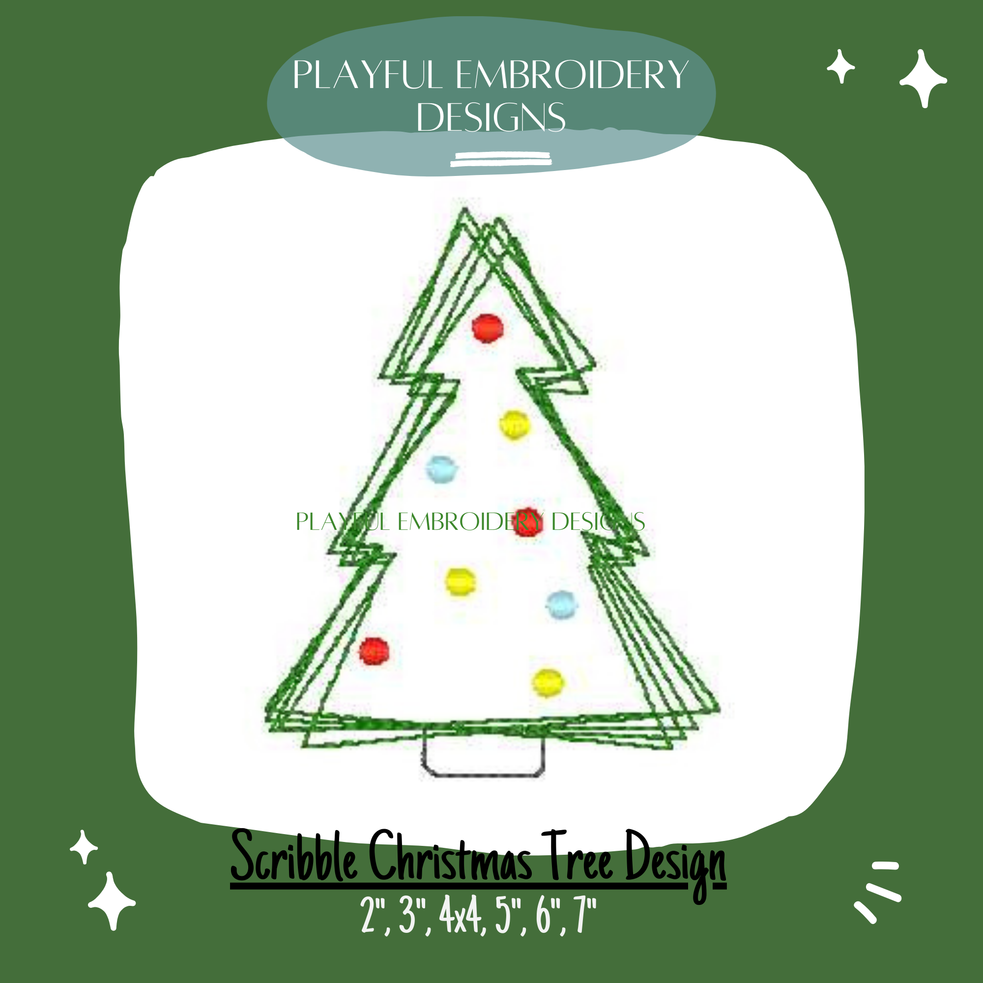 Scribble Christmas Tree Machine Embroidery Design, Doodle Christmas Tree Embroidery Design, Digital Download