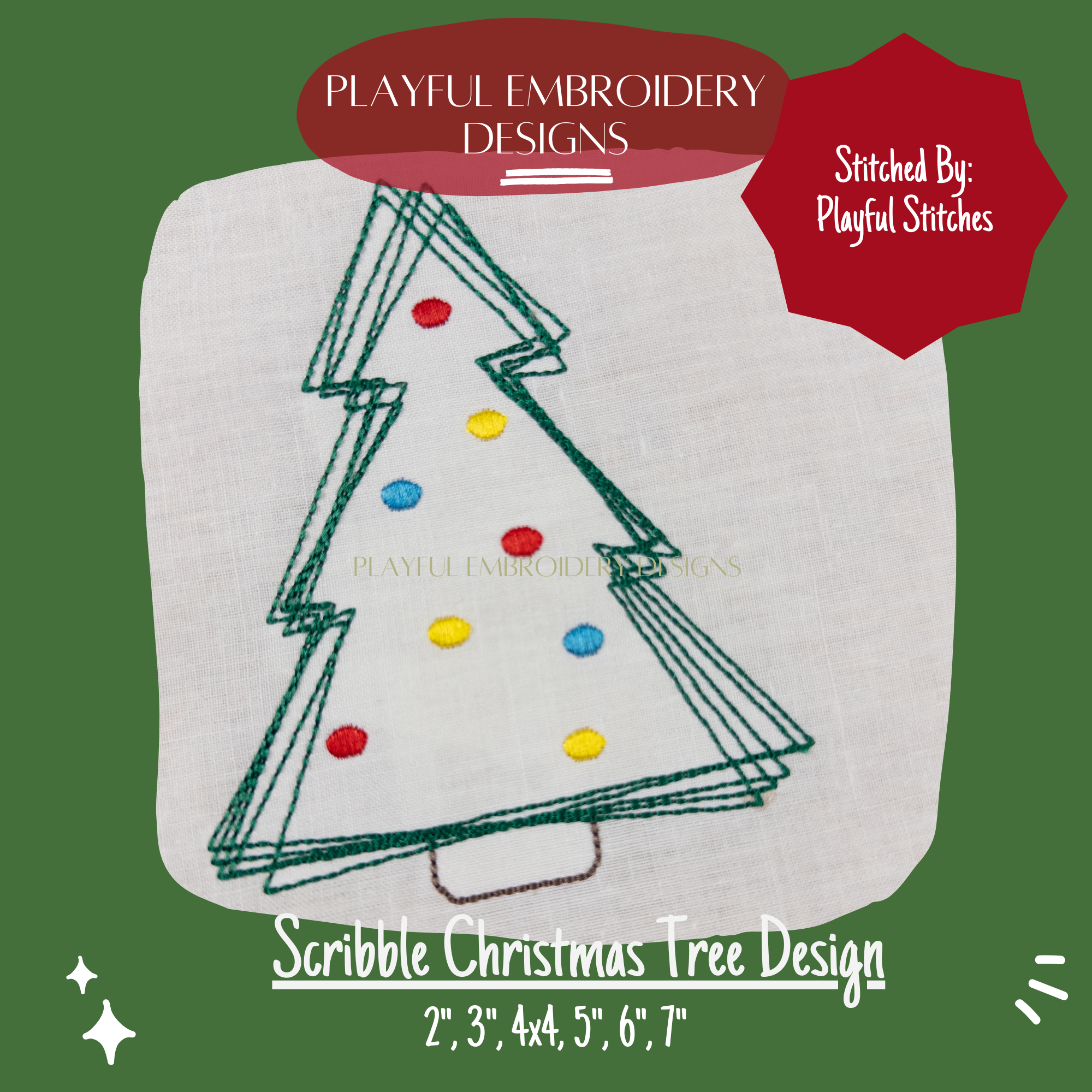 Scribble Christmas Tree Machine Embroidery Design, Doodle Christmas Tree Embroidery Design, Digital Download