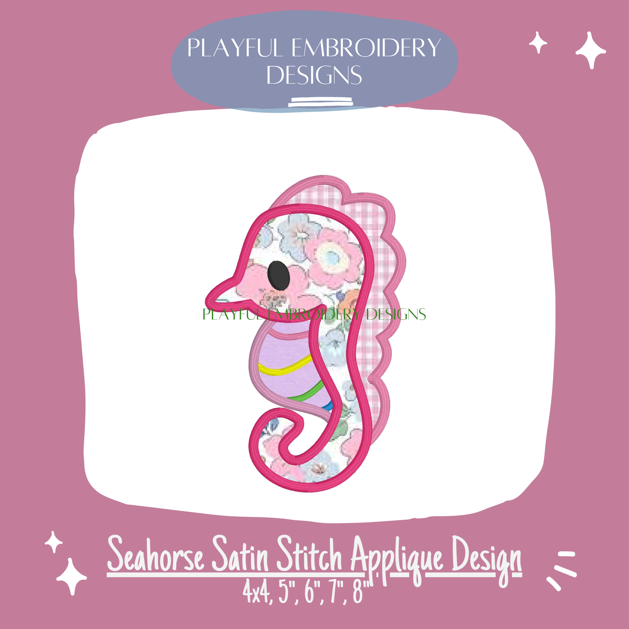 Seahorse Satin Stitch Applique Design for Machine Embroidery (Digital Download)