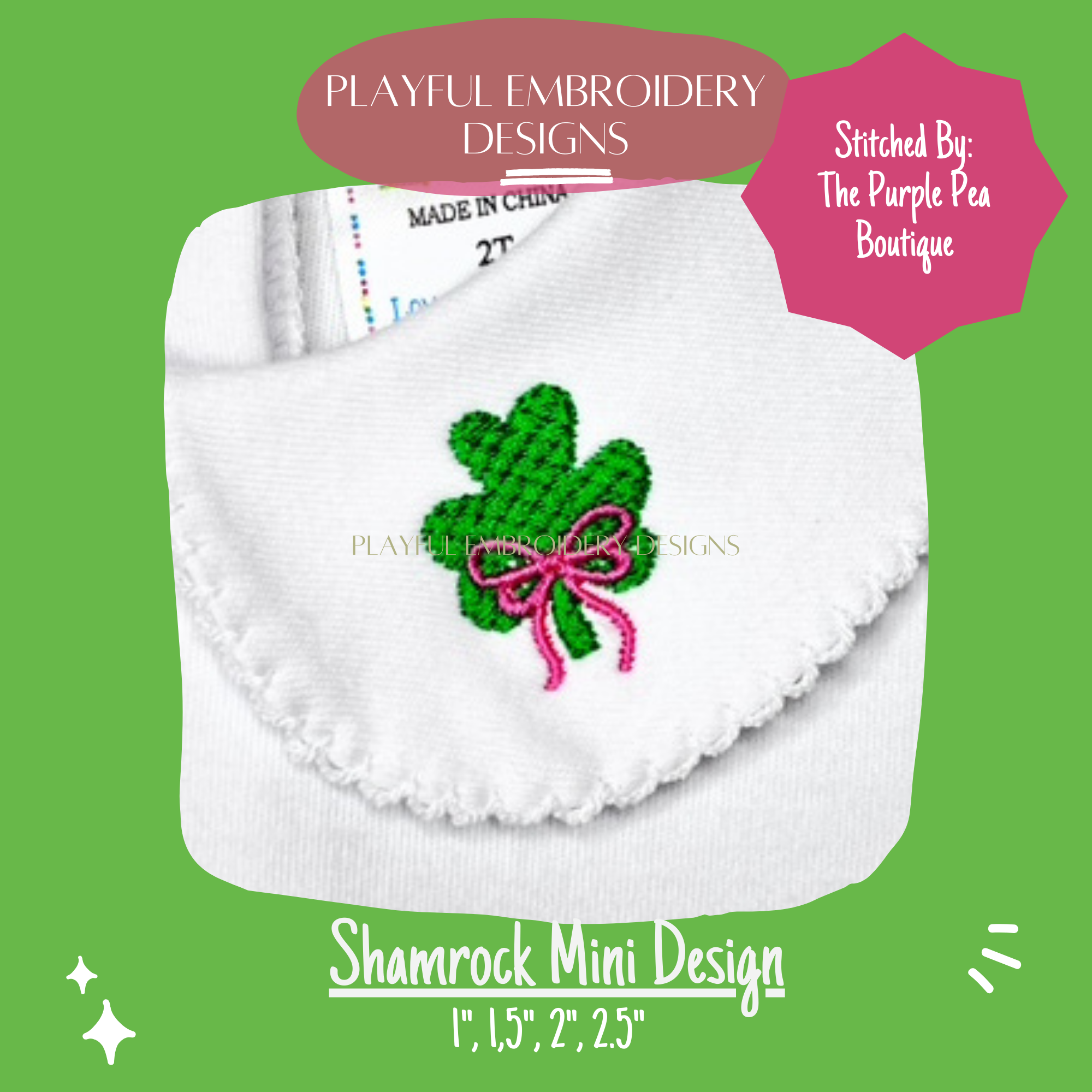 Shamrock Mini with a Bow Embroidery Design, Clover Machine Embroidery Design (Digital Download)