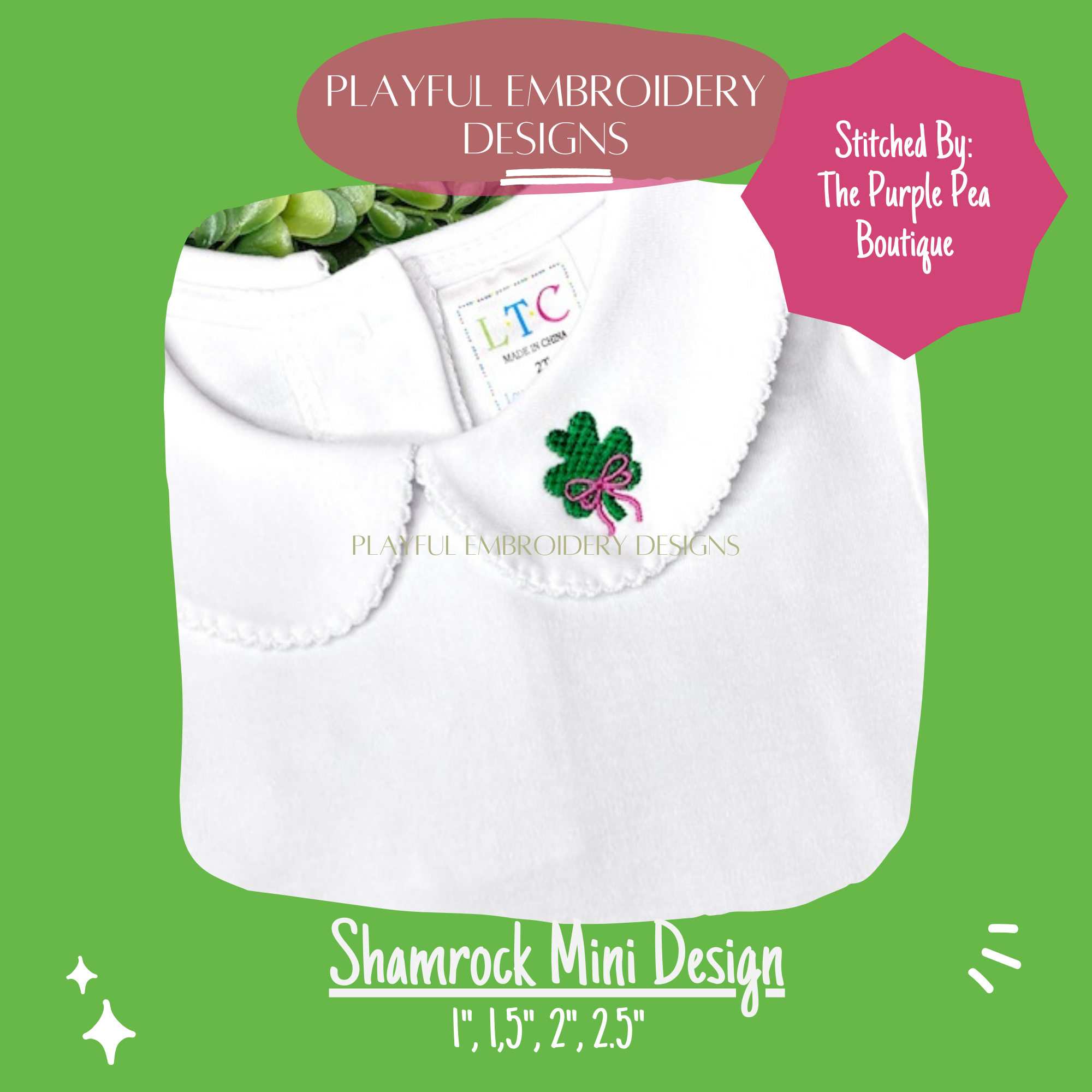 Shamrock Mini with a Bow Embroidery Design, Clover Machine Embroidery Design (Digital Download)