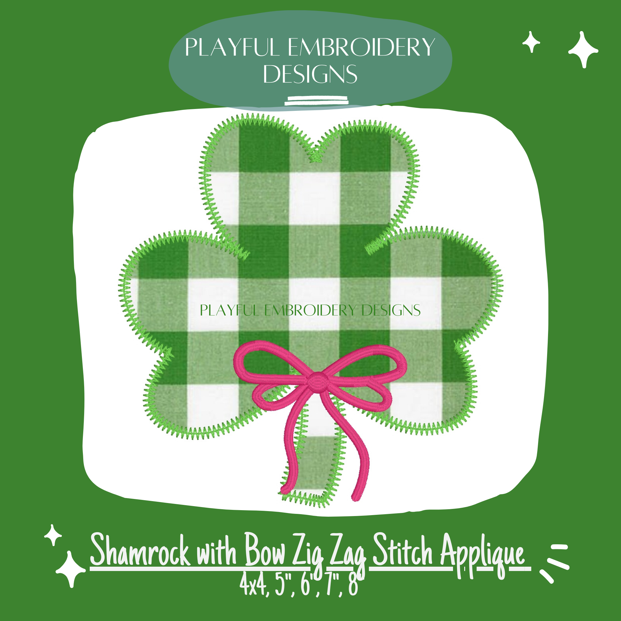 Shamrock with Bow Zig Zag Stitch Applique Design for Machine Embroidery (Digital Download)