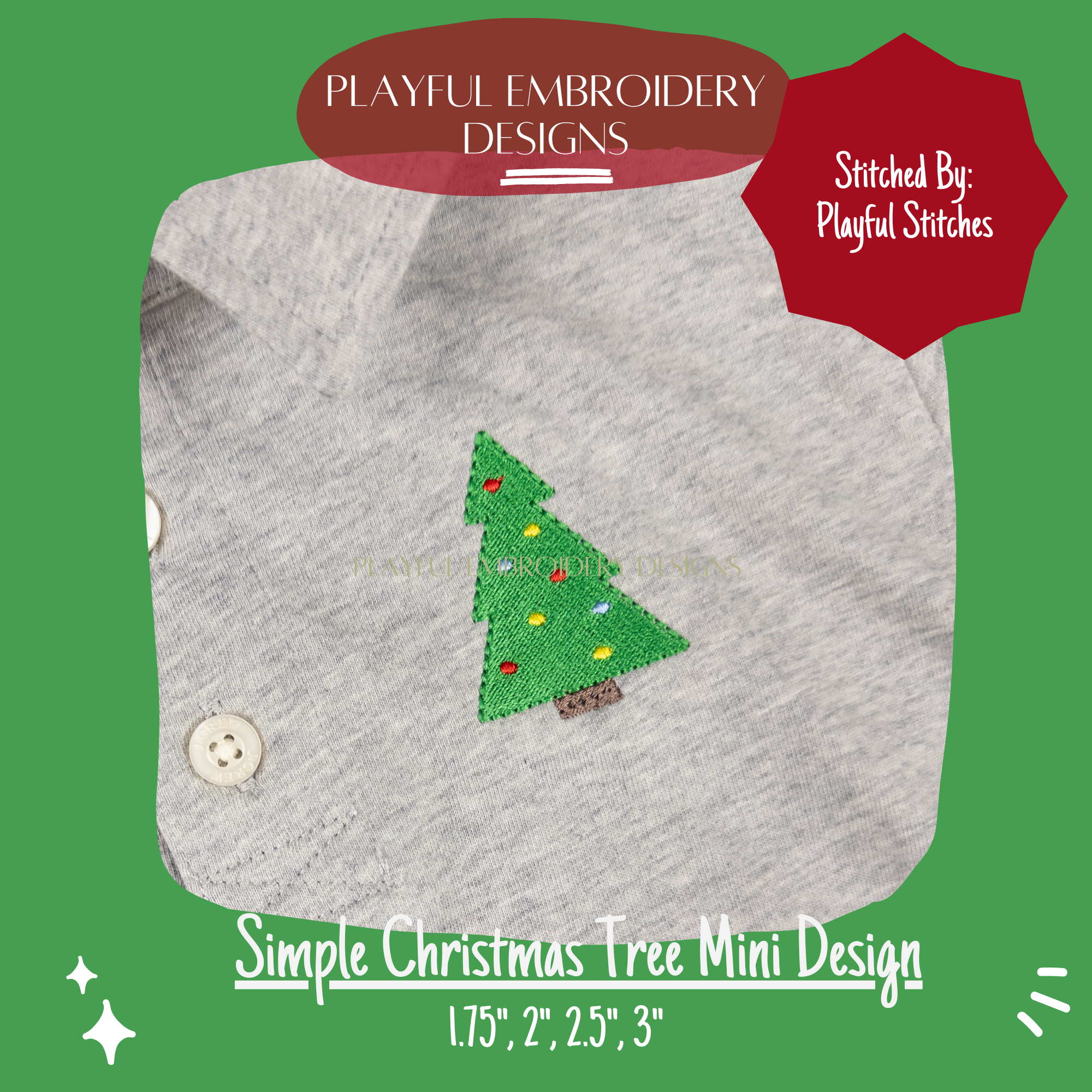 Christmas Tree Mini Design for machine embroidery, Christmas Tree Mini Embroidery Design, Monogram Add On, Playful Embroidery