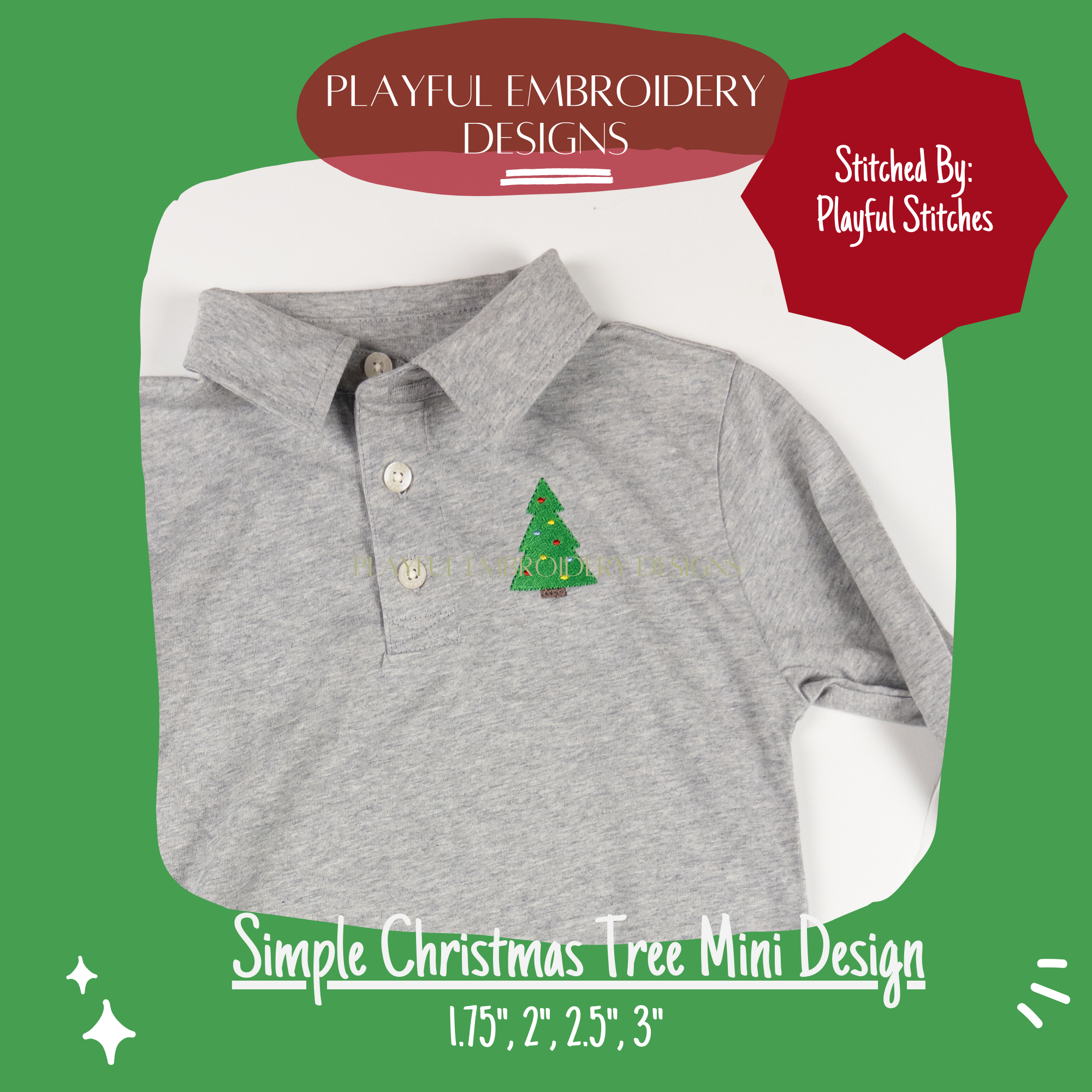 Christmas Tree Mini Design for machine embroidery, Christmas Tree Mini Embroidery Design, Monogram Add On, Playful Embroidery