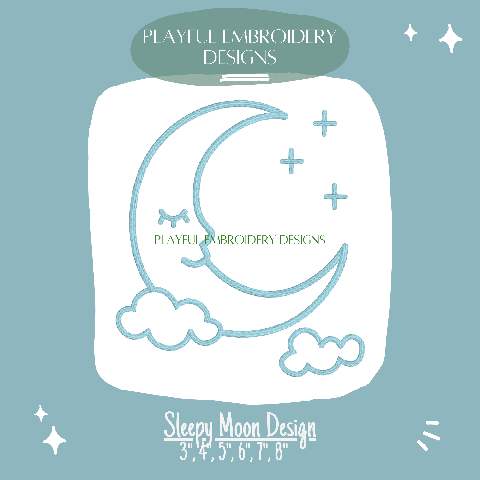 Sleepy Moon and Stars Embroidery Design for new Baby Gift (Digital File)