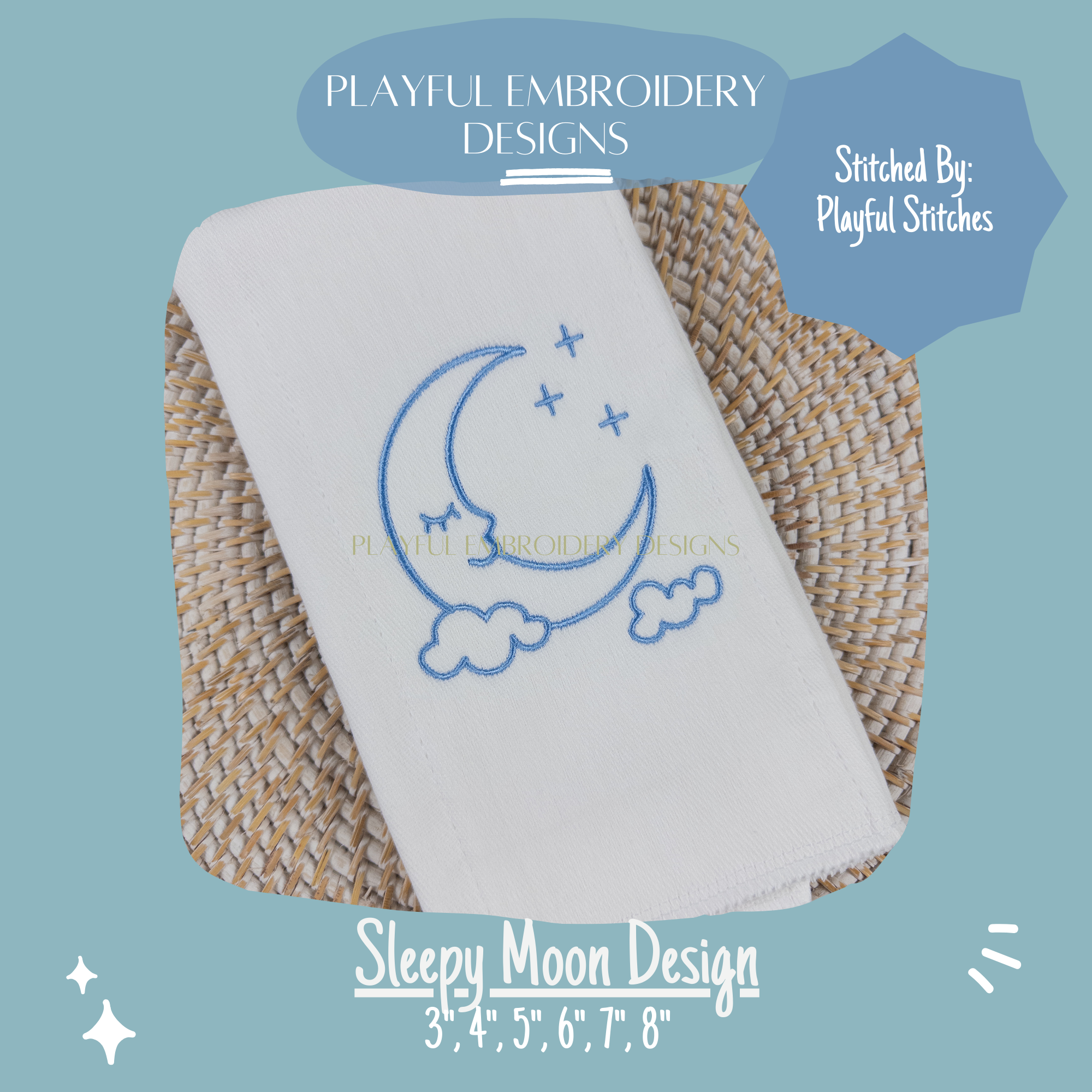 Sleepy Moon and Stars Embroidery Design for new Baby Gift (Digital File)