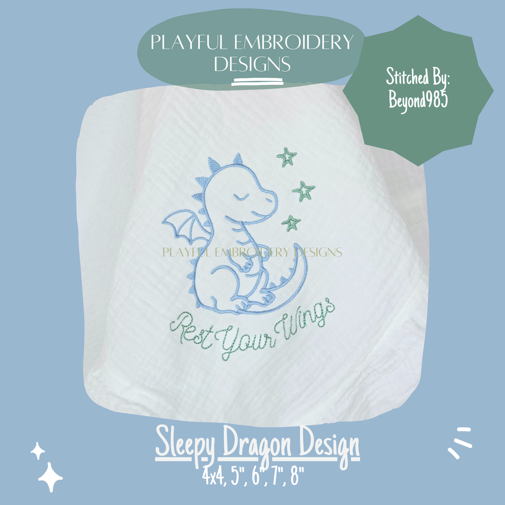 Sleepy Dragon Machine Embroidery Design (Digital Download)