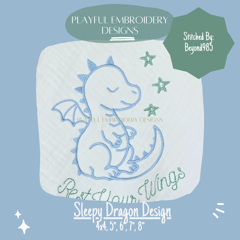 Sleepy Dragon Machine Embroidery Design (Digital Download)