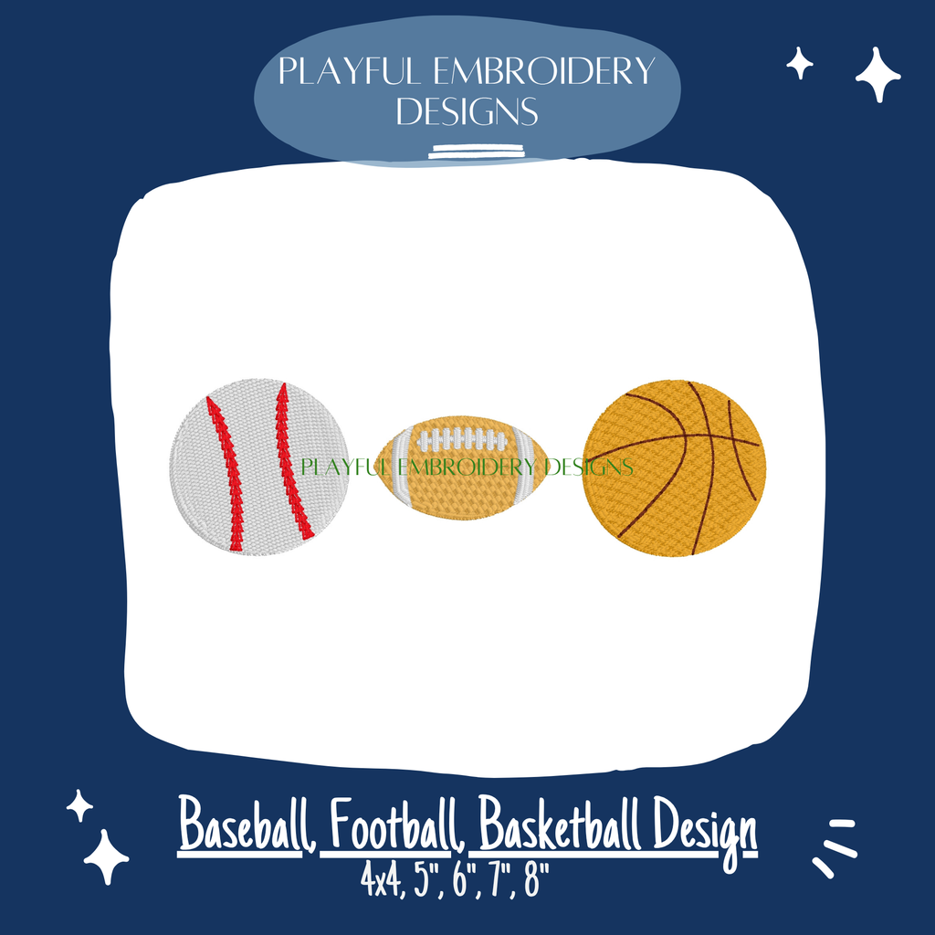 Baseball Football Basketball Embroidery Design for Machine Embroidery (Digital Download)