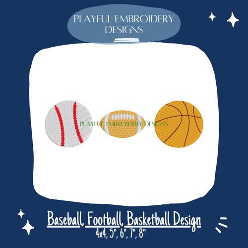 Baseball Football Basketball Embroidery Design for Machine Embroidery (Digital Download)