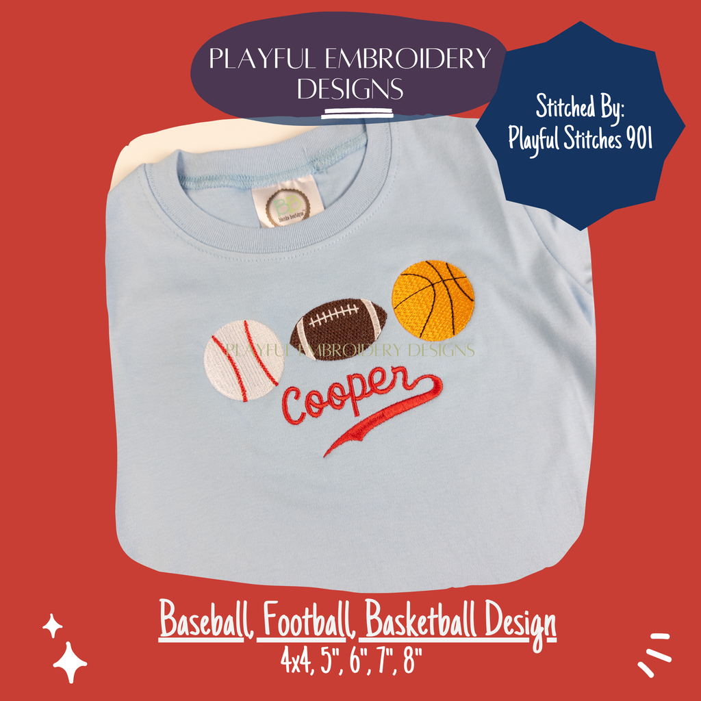Baseball Football Basketball Embroidery Design for Machine Embroidery (Digital Download)