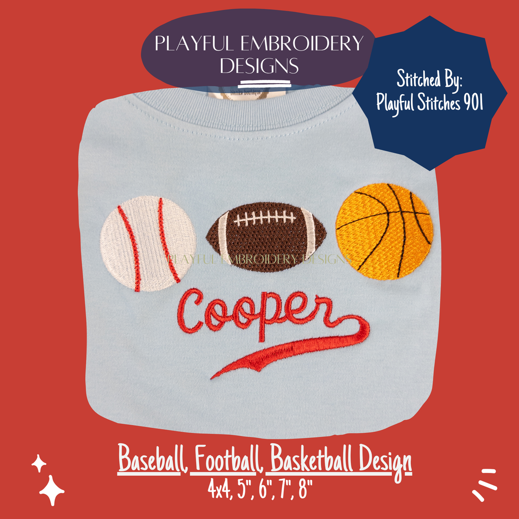 Baseball Football Basketball Embroidery Design for Machine Embroidery (Digital Download)