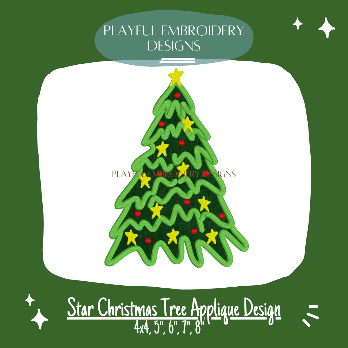 Star Christmas Tree Satin Stitch Applique Machine Embroidery Design (Digital File)