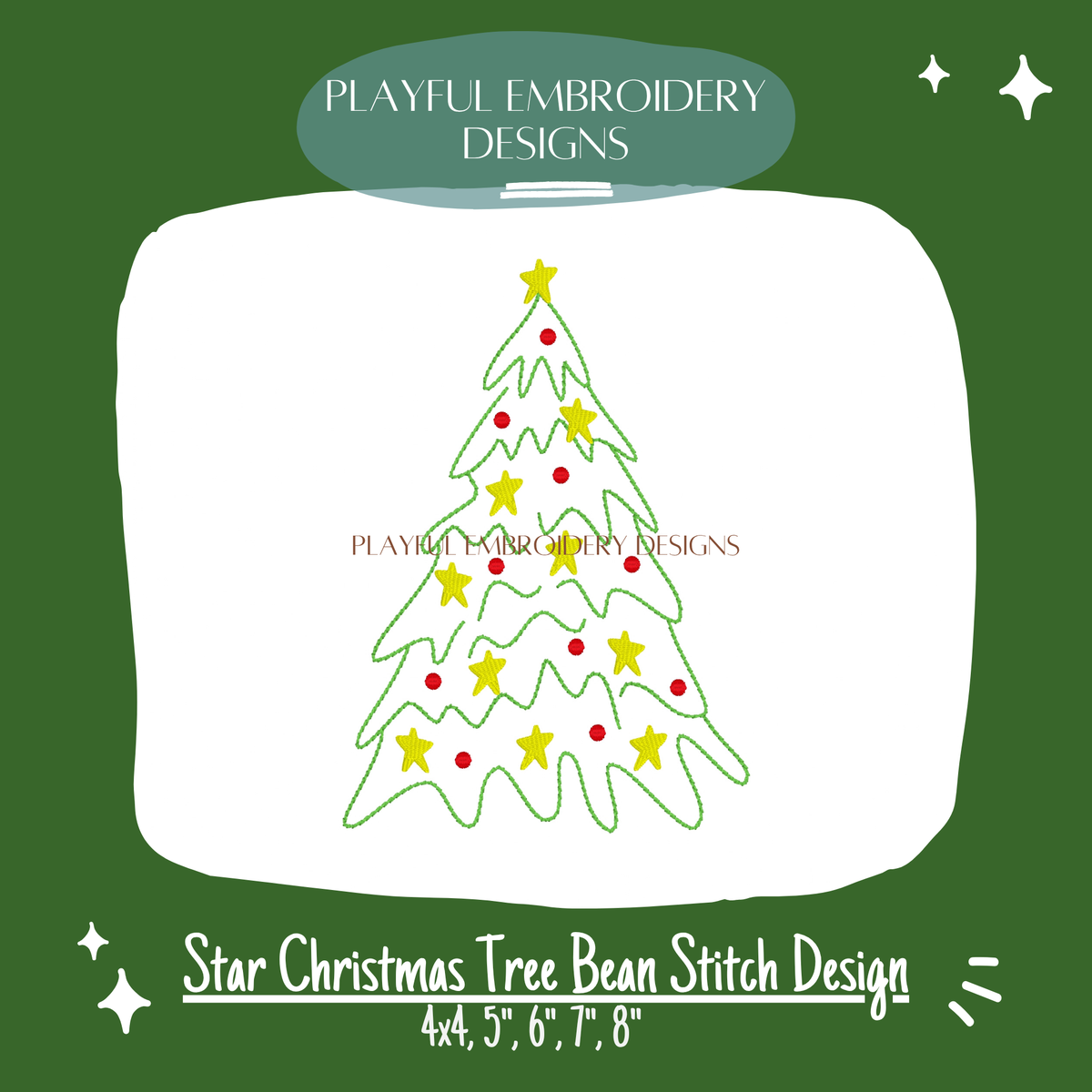 Whimsical Bean Stitch Star Christmas Tree Machine Embroidery Design (Digital File)
