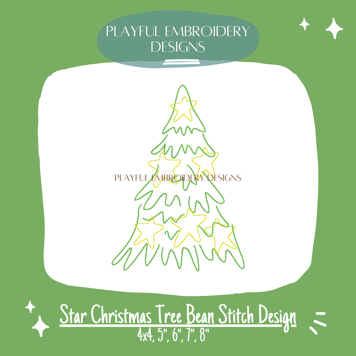 Bean Stitch Star Christmas Tree Machine Embroidery Design (Digital File)