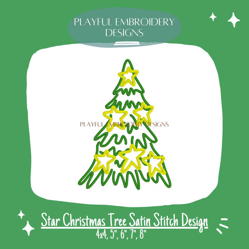 Satin Stitch Star Christmas Tree Machine Embroidery Design (Digital File)