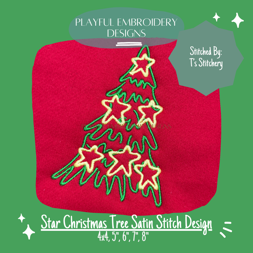 Satin Stitch Star Christmas Tree Machine Embroidery Design (Digital File)