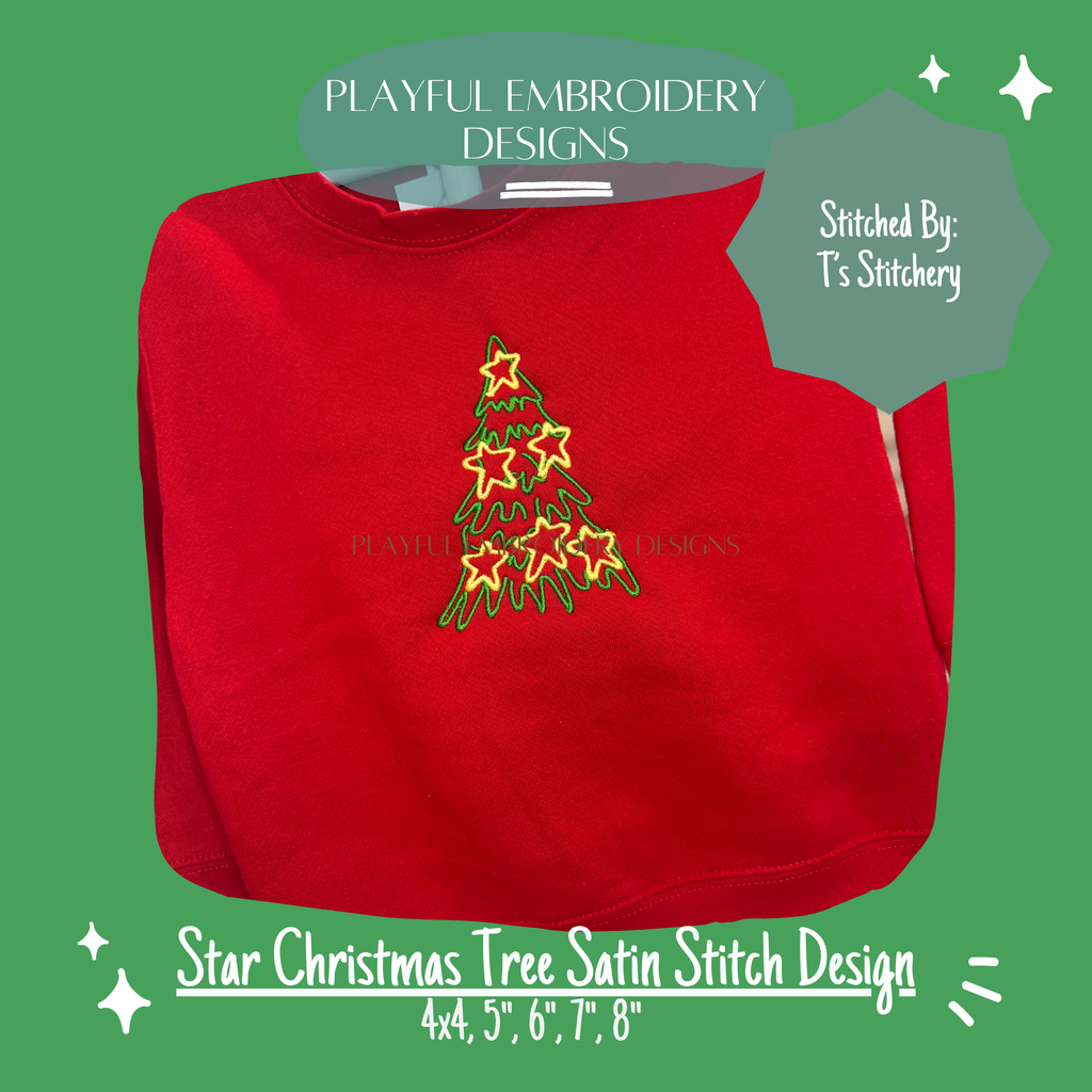 Satin Stitch Star Christmas Tree Machine Embroidery Design (Digital File)