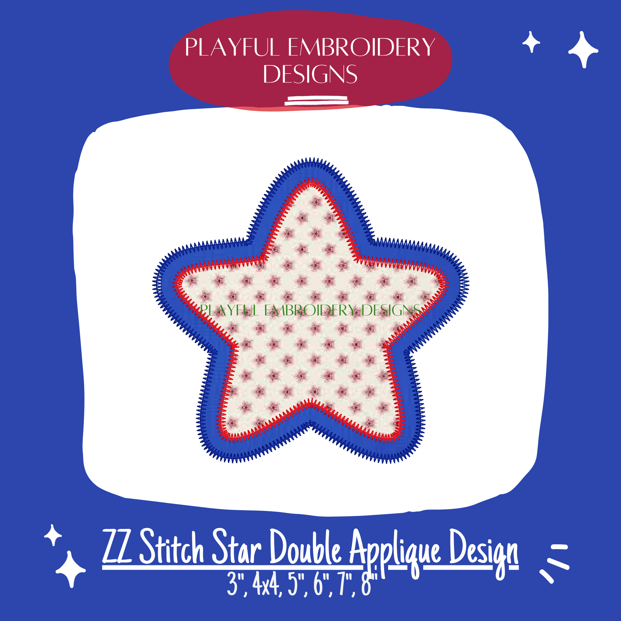 Zig Zag Stitch Star Double Applique Embroidery Design (Digital Download)