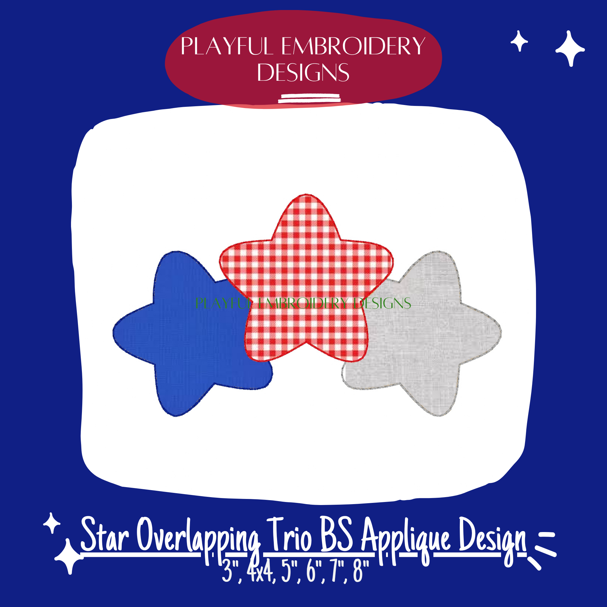 Star Trio Bean Stitch Applique Machine Embroidery Design (Digital Download)