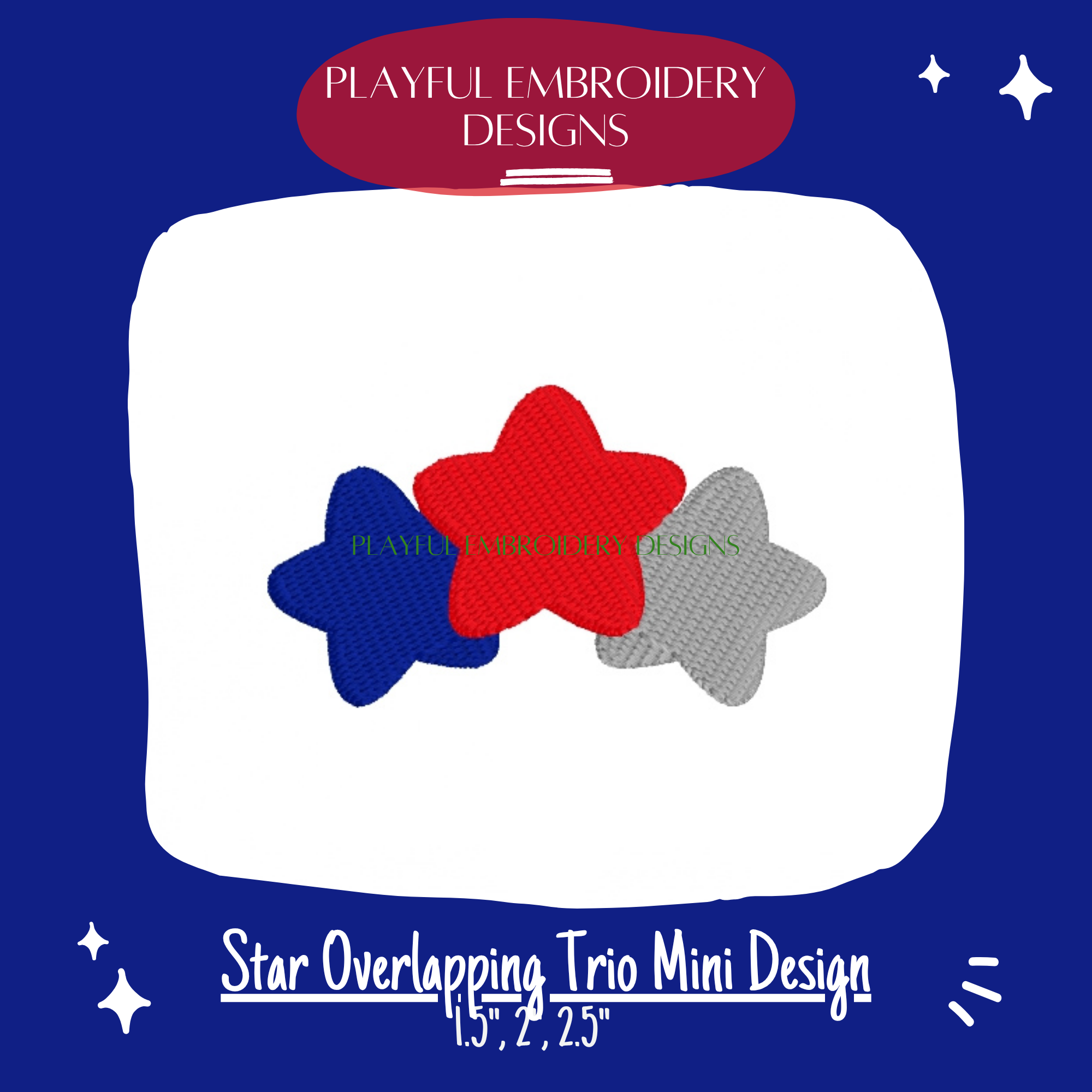 Overlapping Star Trio Mini Machine Embroidery Design (Digital File)