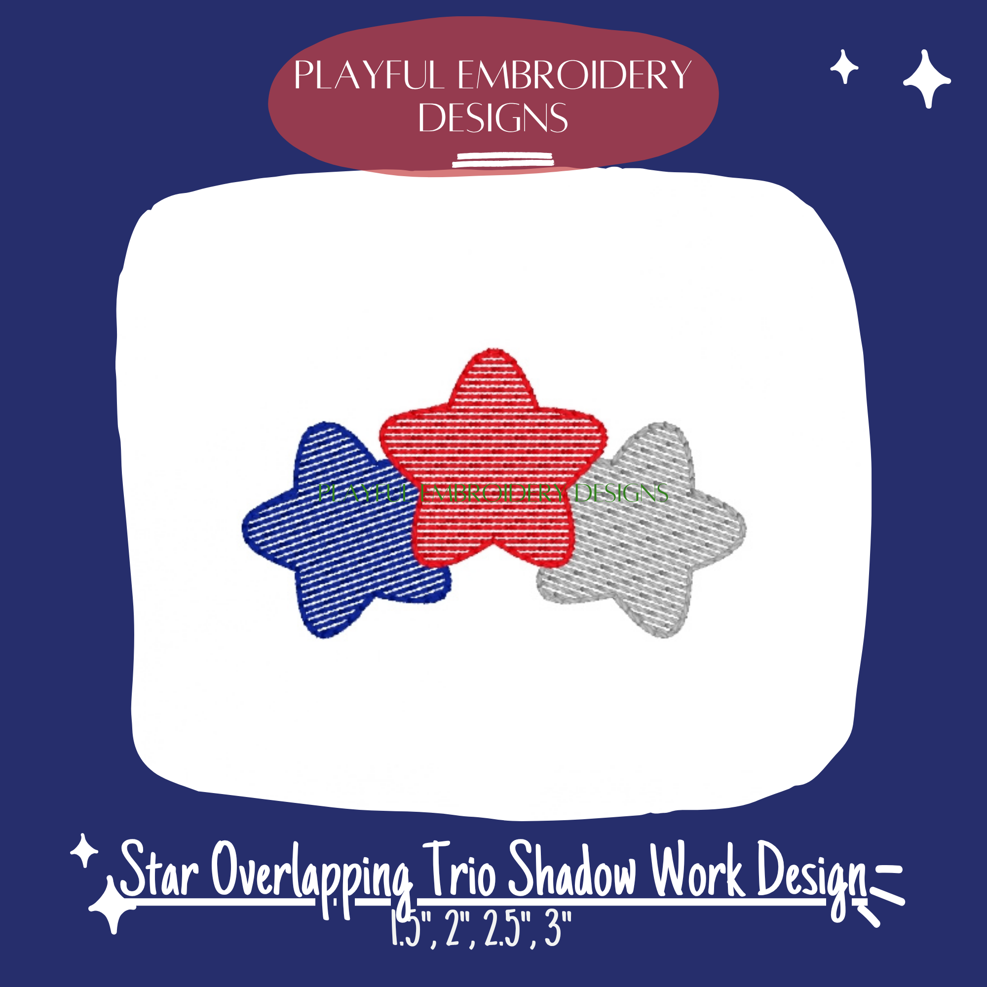 Star Trio Shadow Work Embroidery Design (Digital File)