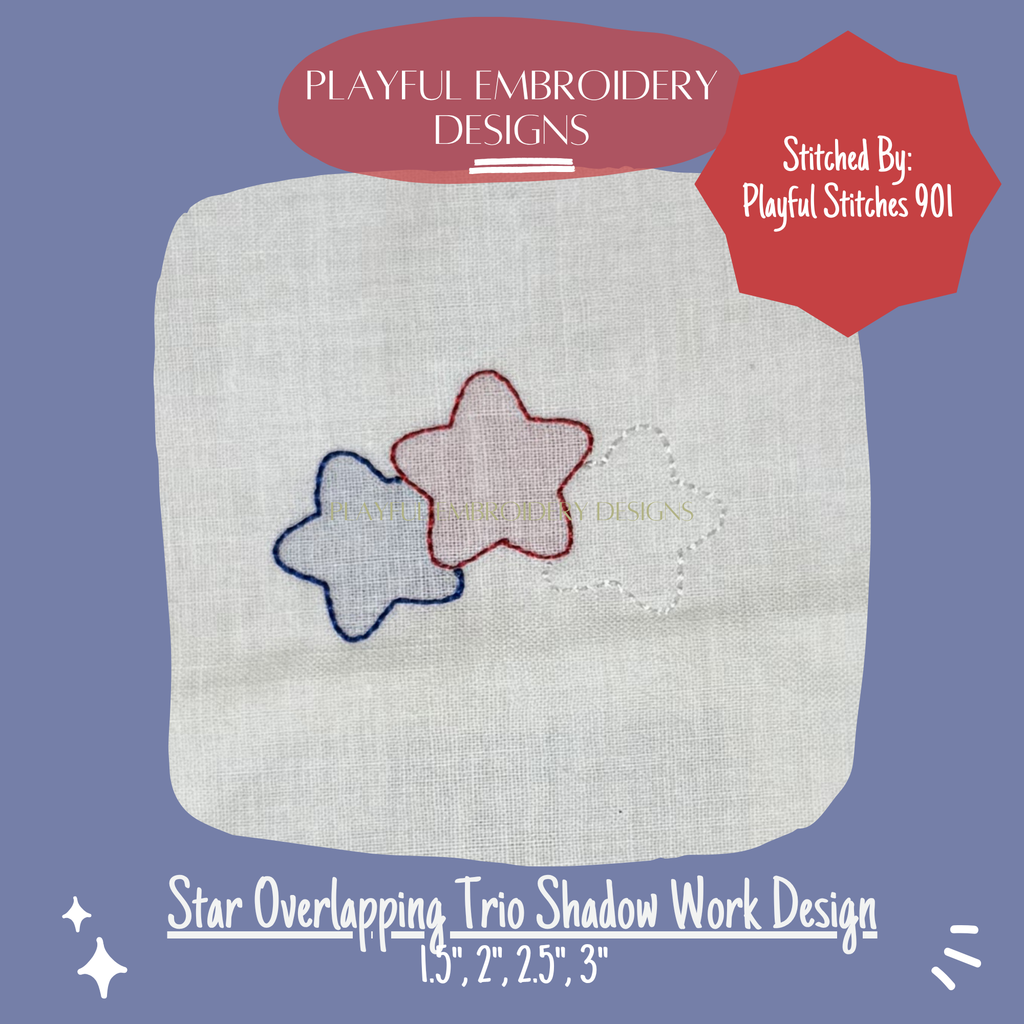 Star Trio Shadow Work Embroidery Design (Digital File)