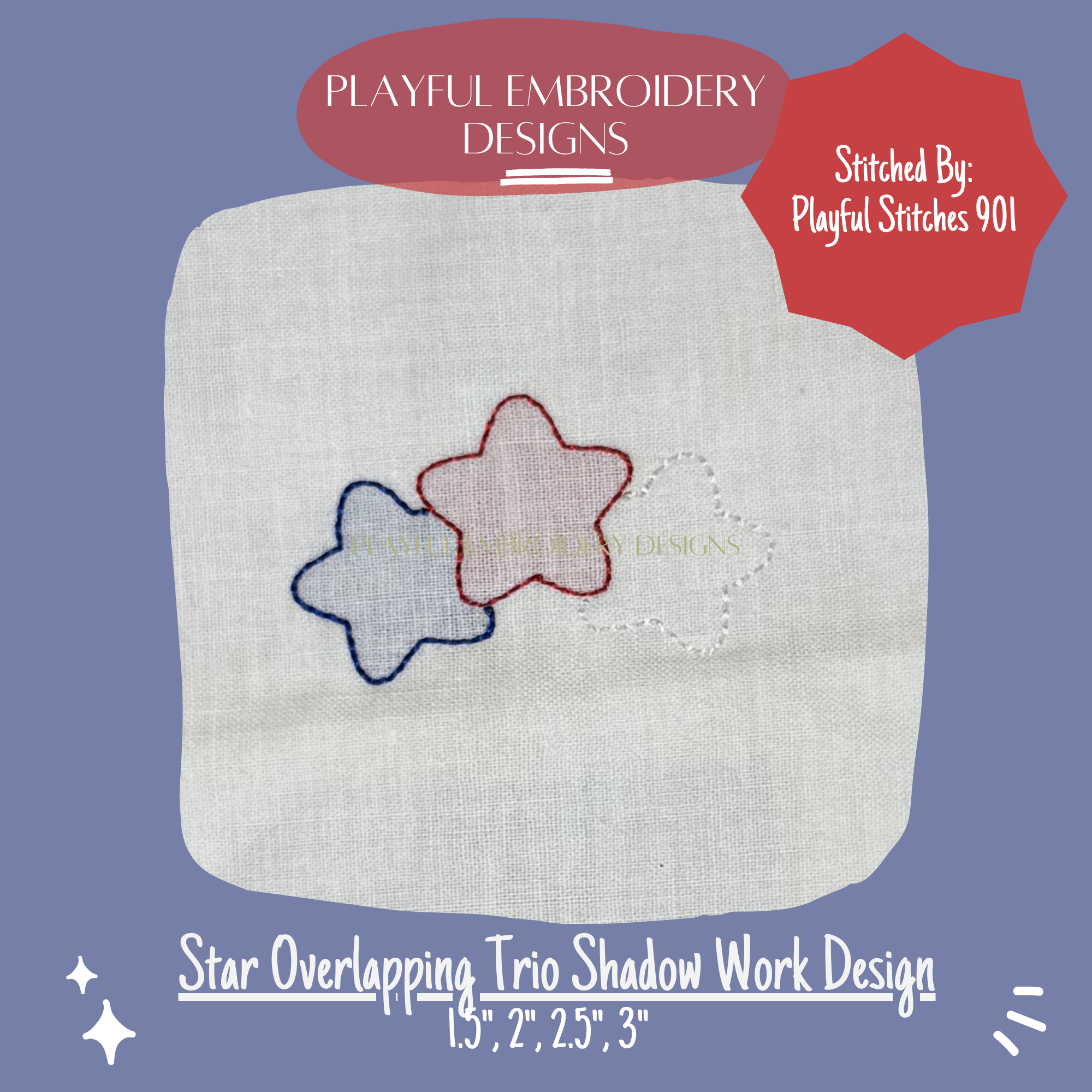 Star Trio Shadow Work Embroidery Design (Digital File)