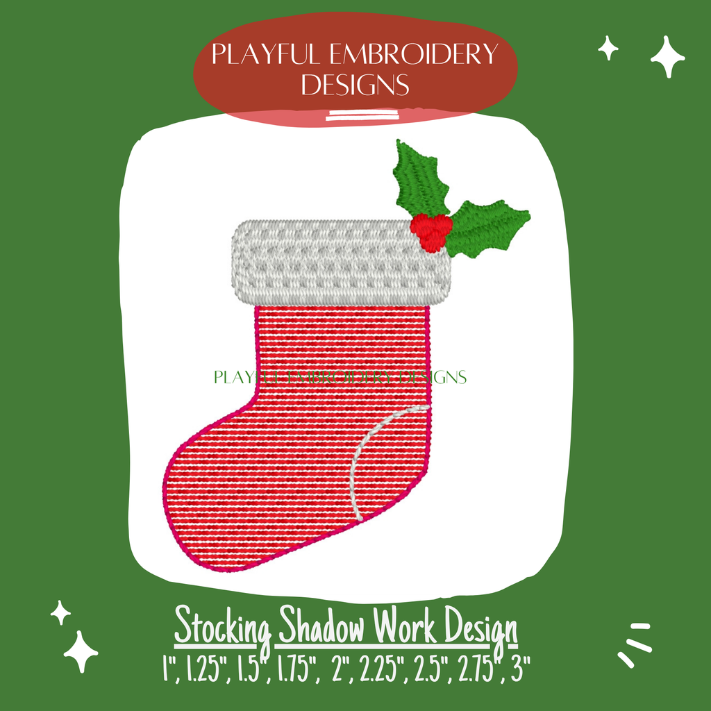 Christmas Stocking Shadow Work Mini Embroidery design, Stocking Shadow work Machine Embroidery Design, Digital Download