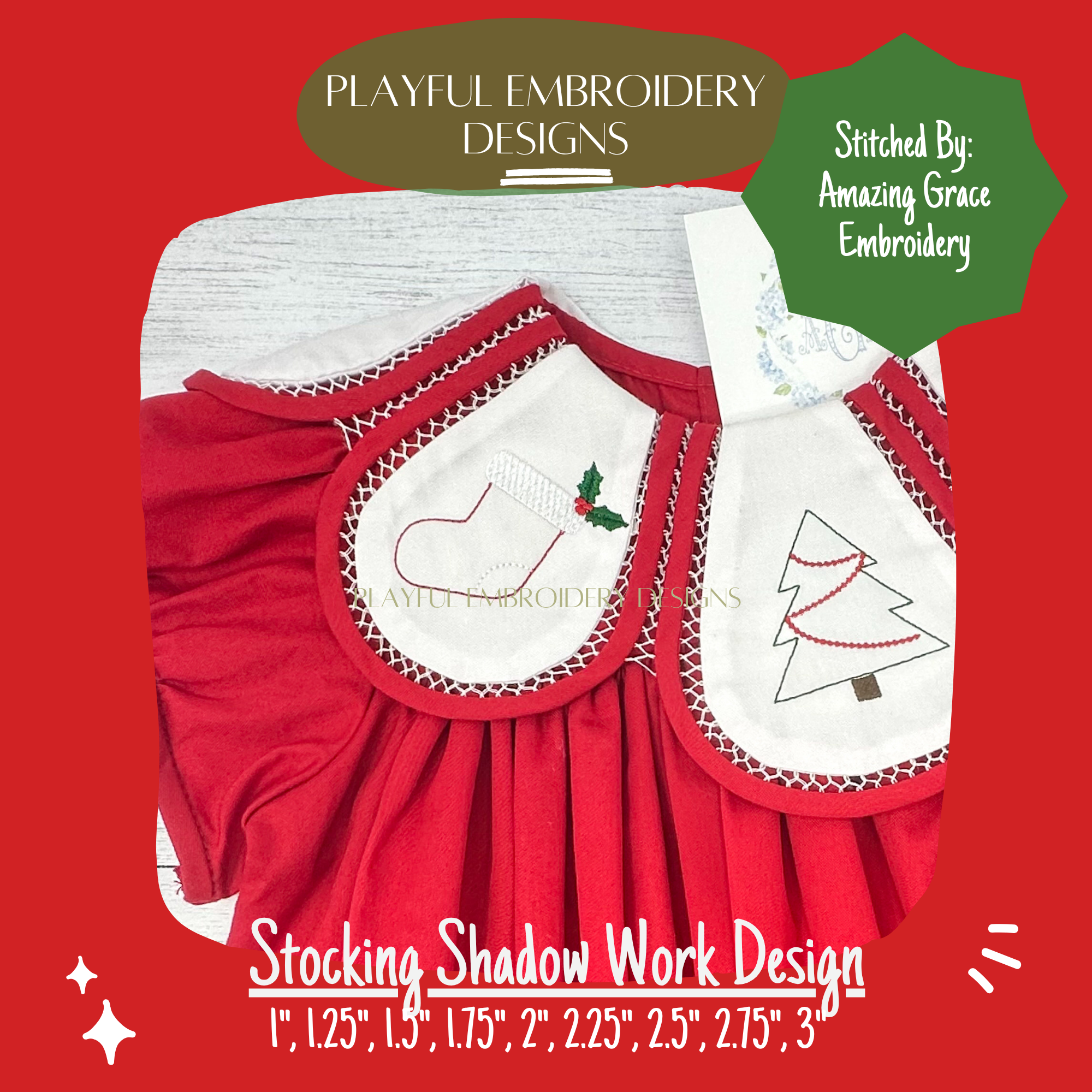 Christmas Stocking Shadow Work Mini Embroidery design, Stocking Shadow work Machine Embroidery Design, Digital Download