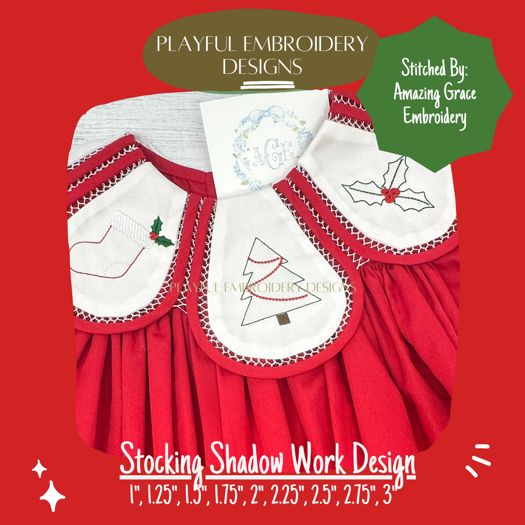 Christmas Stocking Shadow Work Mini Embroidery design, Stocking Shadow work Machine Embroidery Design, Digital Download